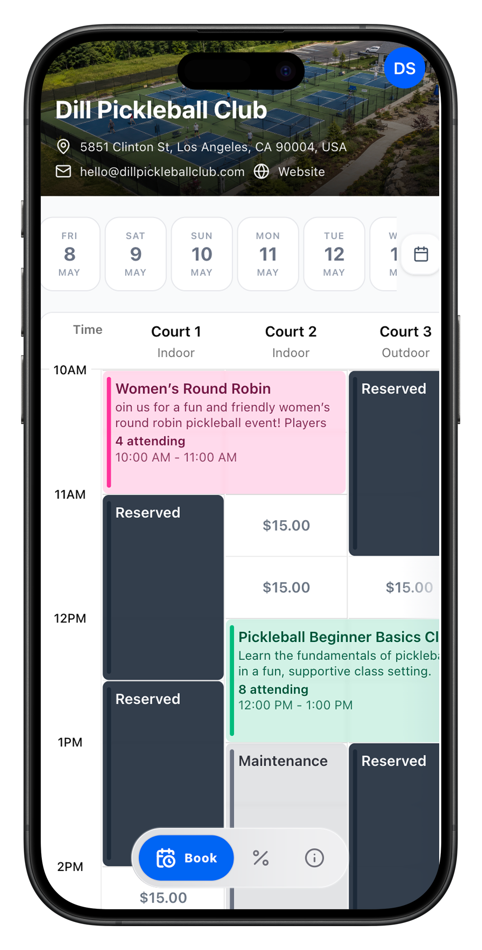 Booking calendar, mobile