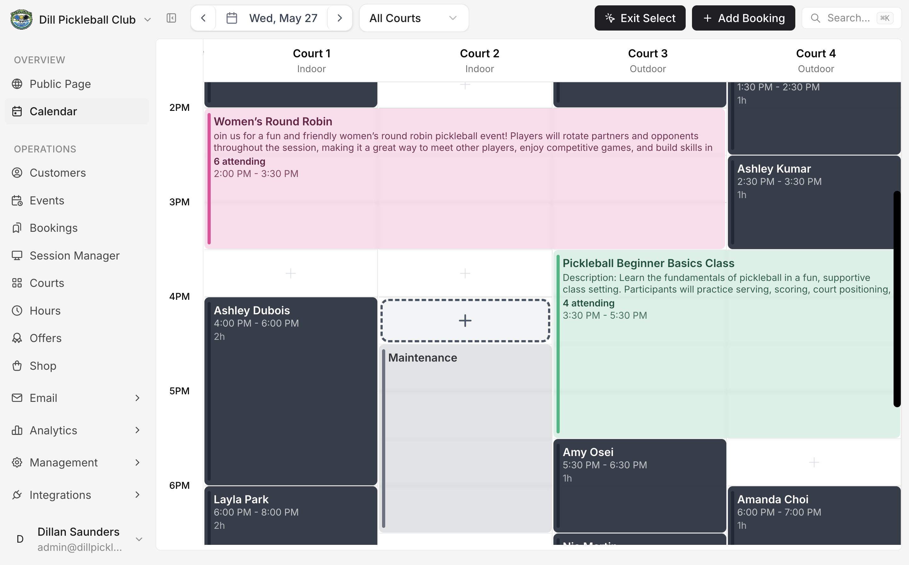 Booking calendar, desktop